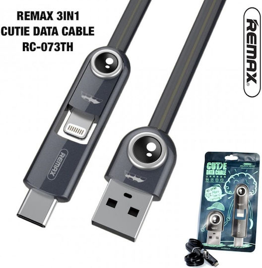 Remax Cutie RC-073th Flat USB to Lightning / Type-C 1m 2.1A Cable Yellow