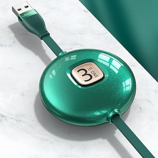 Usams US-SJ508 Подвижен USB към Lightning / Type-C / micro USB Кабел Черен 1м (SJ508USB01)
