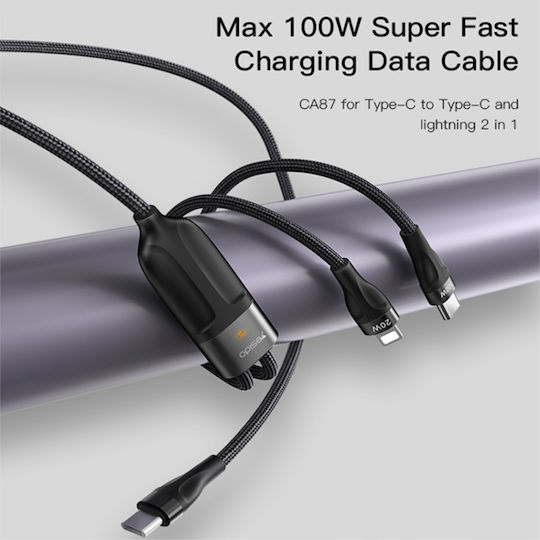 Yesido Geflochtenes USB-zu-Blitzschlag / Typ-C Kabel 3,5A Schwarz 1,4m 480Mbps
