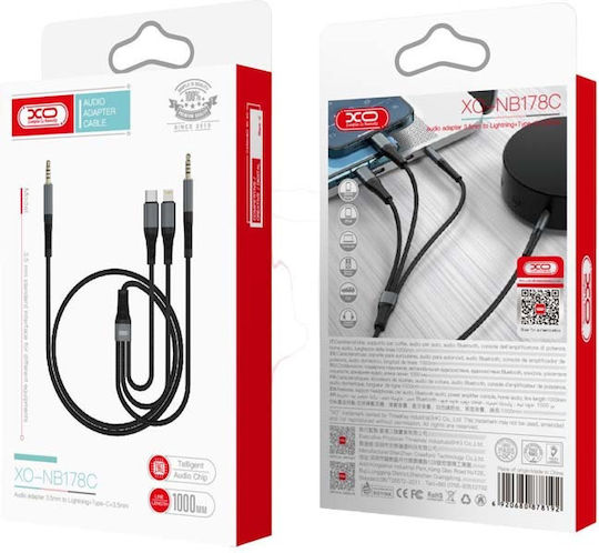 XO NB-178C Braided Cablu USB la Lightning / Type-C cu mai multe porturi Negru 1m (16.005.0119)