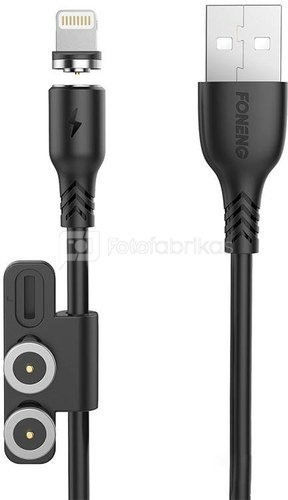 Foneng X62 Magnetic Cablu USB la Lightning / Type-C / micro USB cu mai multe porturi 2.1A Negru 1m