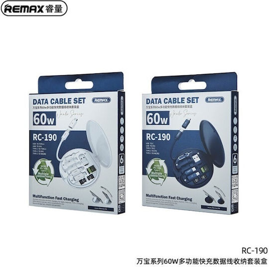 Remax RC-190 Regular USB to Lightning / Type-C / micro USB Cable 3A Λευκό 0.25m