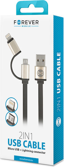 Forever Regular USB to Lightning / micro USB Cable Μαύρο 1m (GSM032487)