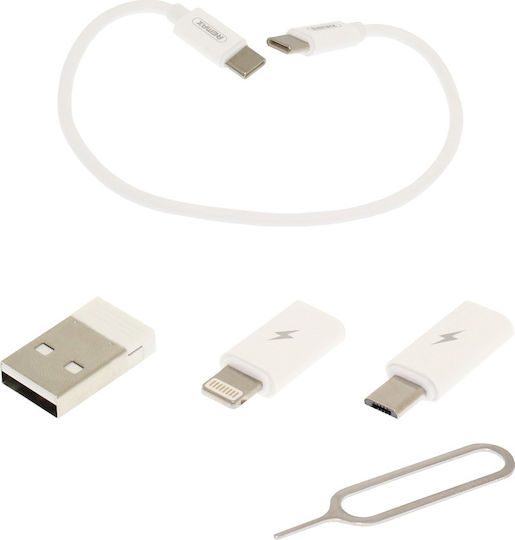 Remax RC-190 Regular USB to Lightning / Type-C / micro USB Cable 3A Λευκό 0.25m