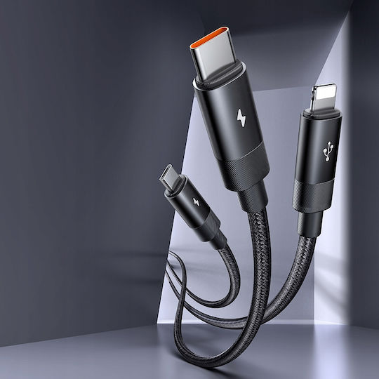 Mcdodo LED USB to Type-C / Lightning / micro USB Cable 3.5A Μαύρο 1.2m (CA-5790)