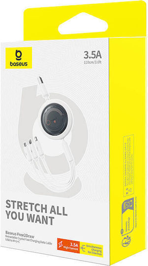 Baseus Free2draw Regular USB to Lightning / Type-C / micro USB Cable 3.5A Λευκό 1.1m P10368700211-01