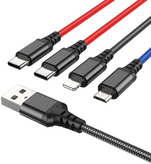 Hoco Geflochten USB zu Blitzschlag / Typ-C,TC-TC / Micro-USB Kabel 2A Schwarz 1m