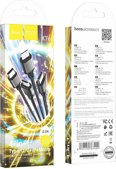 Hoco Geflochten USB zu Blitzschlag / Typ-C,TC-TC / Micro-USB Kabel 2A Schwarz 1m