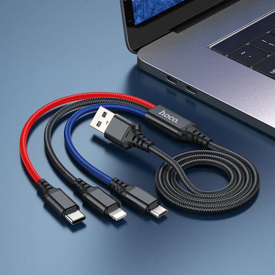 Hoco X76 Braided USB to Lightning / Type-C / micro USB 1m 2A Cable (HC-X763IN1-BK)