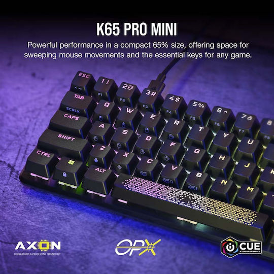 Corsair K65 Pro Mini Οπτικό Gaming Πληκτρολόγιο 65% με Corsair OPX διακόπτες και RGB φωτισμό (Αγγλικό US)