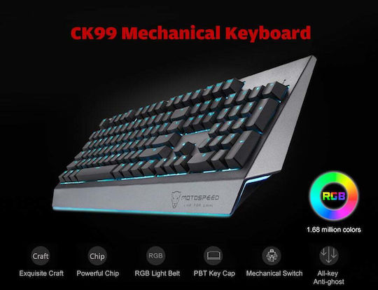 Motospeed CK99 Gaming Tastatură Mecanică cu LK Libra Orange comutatoare și iluminare RGB (Engleză US) Gri
