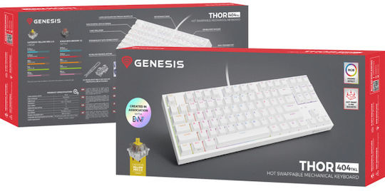 Genesis Thor 404 Gaming Mechanical Keyboard Tenkeyless with Gateron Yellow switches and RGB lighting (English US) White