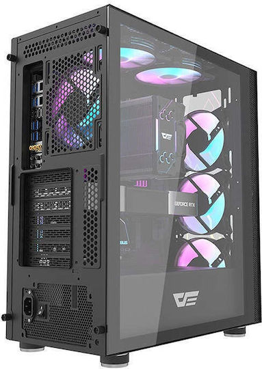 Darkflash DK210 Геймърско бюро Пълна кула Компютърна кутия със страничен прозорец и RGB осветление Черен