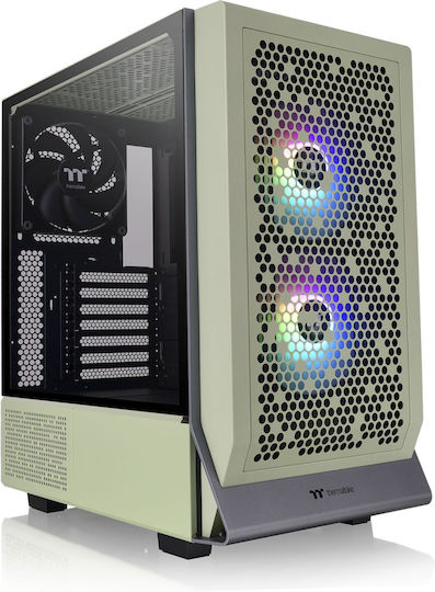 Thermaltake Ceres 300 TG Геймърско бюро Midi Tower Компютърна кутия със страничен прозорец и RGB осветление Зелен