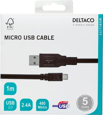 Deltaco Regular USB 2.0 to micro USB Cable Μαύρο 1m (MICRO-101)