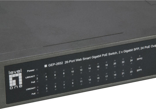 Level One GEP-2652 Unmanaged L2 PoE+ Switch με 26 Θύρες Gigabit (1Gbps) Ethernet και 2 SFP Θύρες