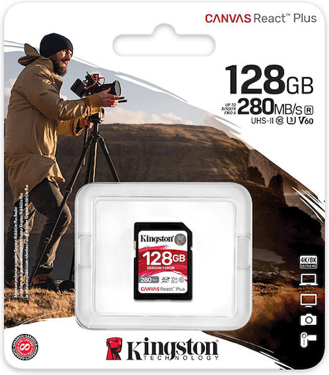 Kingston Canvas React Plus V60 SDXC 128GB Class 10 U3 V60 UHS-II