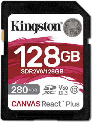 Kingston Canvas React Plus V60 SDXC 128GB Clasa 10 U3 V60 UHS-II