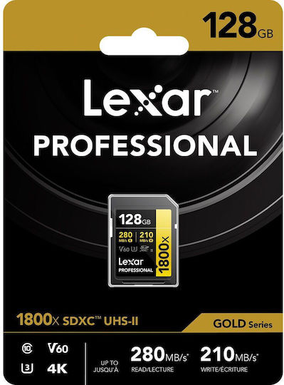 Lexar Professional 1800x SDXC 128GB U3 V60 UHS-II 280MB/s with Adapter
