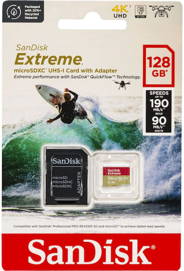 Sandisk Extreme microSDXC 128GB U3 V30 A2 UHS-I 190MB/s с адаптер