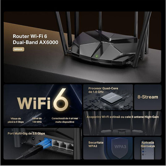 Mercusys MR90X v1 Drahtloser Router Wi-Fi 6 mit 4 Anschlüssen 2.5 Gigabit