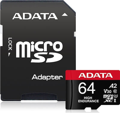 Adata High Endurance microSDXC 64GB Clasa 10 U3 V30 A2 UHS-I cu adaptor