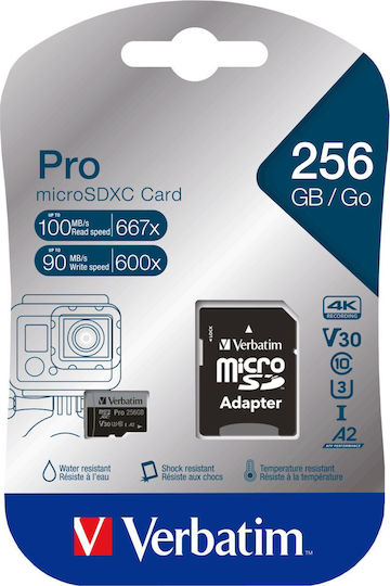 Verbatim Pro microSDXC 256GB Class 10 U3 V30 A2 UHS-I with Adapter