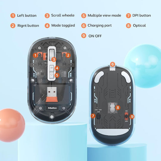 Meetion MT-BTM005 Безжичен Ергономичен Bluetooth Мишка Черен