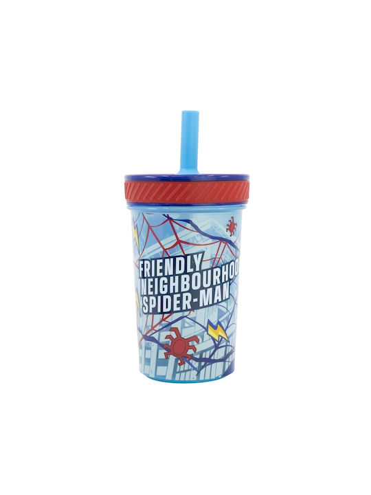 Stor Spiderman Glas aus Plastik mit Strohhalm 370ml