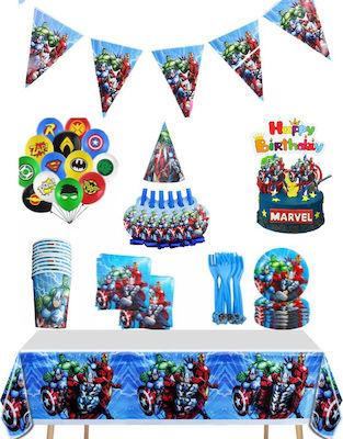 Avengers Happy Party Set 10 Children Antadesim Table Service Decoration Cups Large Plates Forks Napkins Straws Decorative Flags Tablecloth Cake Ornament Ba