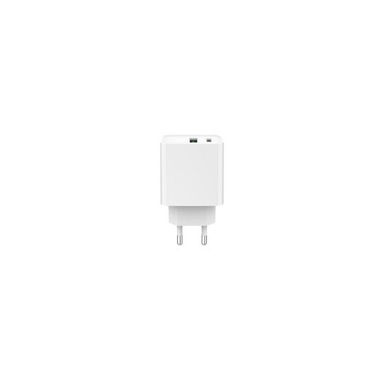 Gembird Зарядно без кабел с USB-A порт и USB-C порт 20W Power Delivery / Quick Charge 3.0 Бял (TA-UC-PDQC20-01-W)