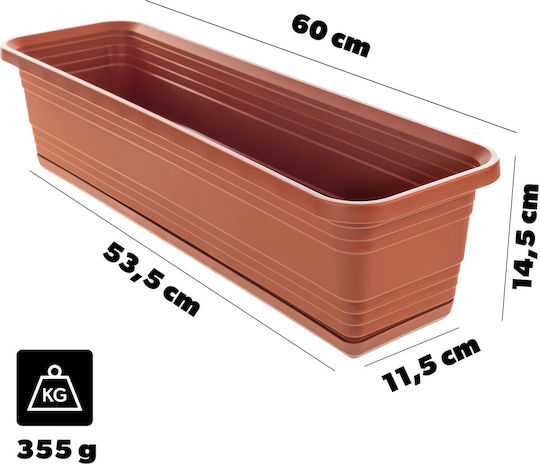 Kadax Jardiniere pentru Balcon Ghiveci de Flori 60cm + Farfurie Teracotă