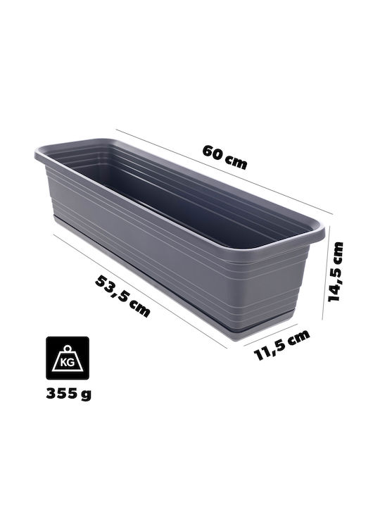 Kadax Balkon Pflanzkasten Blumenkasten 60cm + Untersetzer Anthrazit
