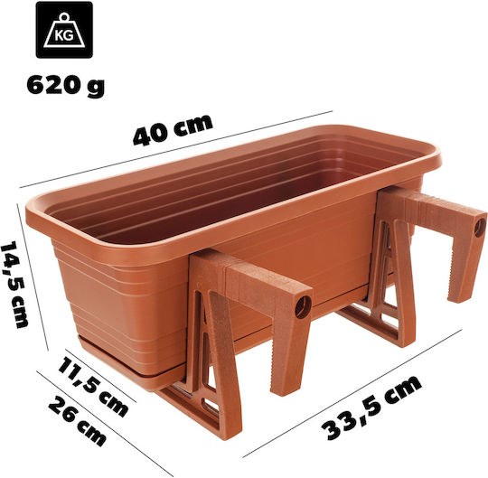 Kadax Balcony Box Planter Pot 40cm Handles Base Balcony Railing