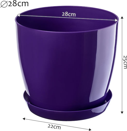 Kadax Pot with Saucer Plastic Cover Pot 28cm Purple Flowers