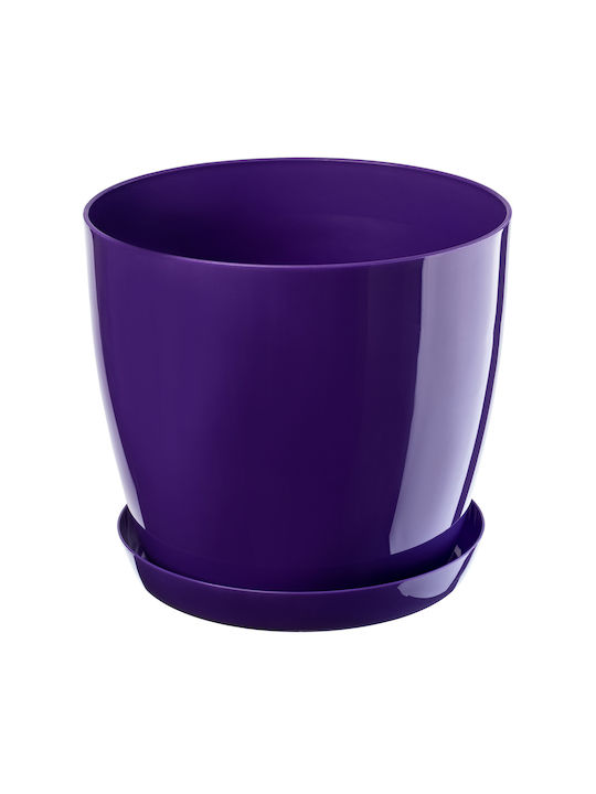 Kadax Plastic Flower Pot with Saucer 20cm Purple
