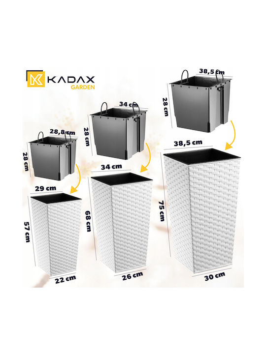 Kadax Set 3 Planters Rattan Insert White 75cm