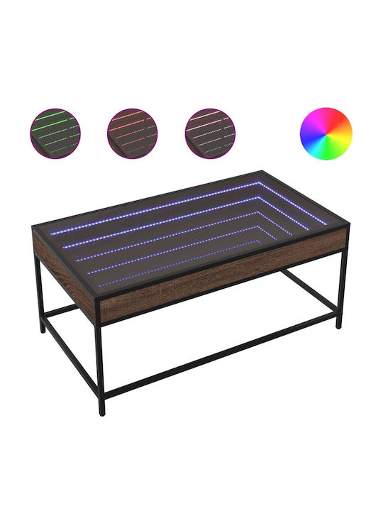 Rectangular Coffee Table Glass with LED Brown Oak L90xW50xH41cm.