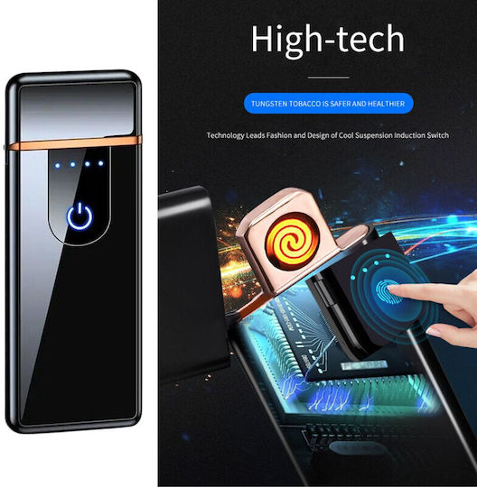 Electric Windproof Lighter In Box Usb Charging Digital Sensor Induction Ignition 2 Cigarettes Simultaneously Led Indicator Black 78.5x28.5x9.5 Mm