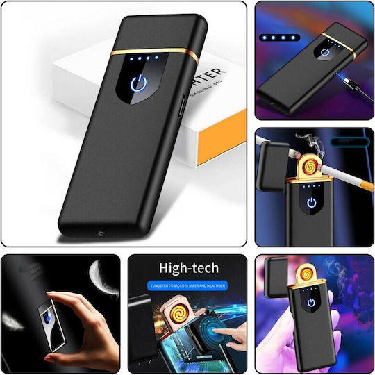 Electric Windproof Lighter In Box Usb Charging Digital Sensor Induction Ignition 2 Cigarettes Simultaneously Led Indicator Black 78.5x28.5x9.5 Mm