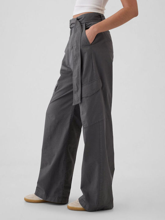 High-Waisted Cargo Baggy Trousers Soft Black