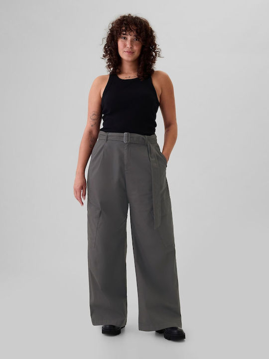 High-Waisted Cargo Baggy Trousers Soft Black