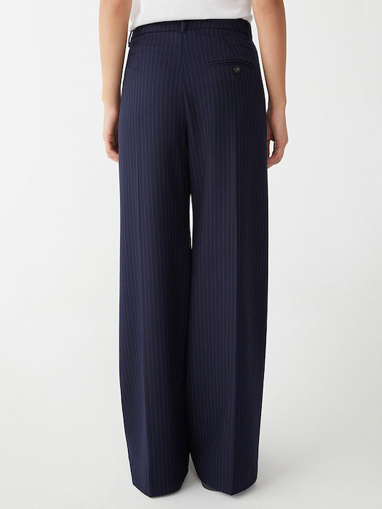 IBlues Women's High-waisted Fabric Trousers Flare Striped Dark Blue