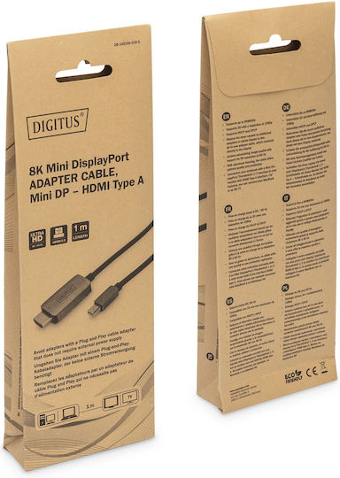 Digitus Cable mini DisplayPort male - HDMI male 1m Μαύρο (DB-340109-010-S)