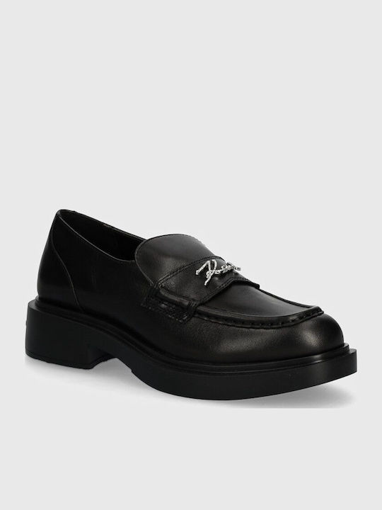 Leather Women's Moccasins in Black Color