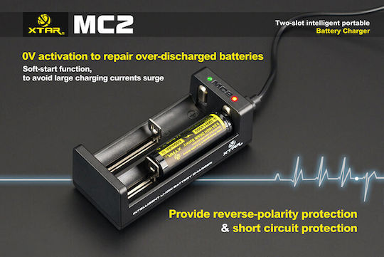 XTAR MC2 Charger 2 Batteries Li-ion Size 18650/16340/26650/14500 Set with USB-C