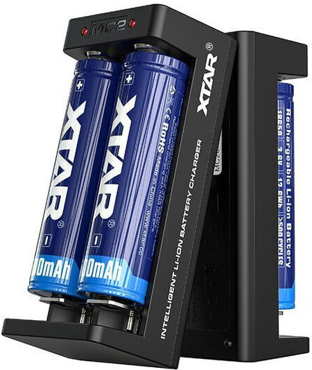 XTAR MC2 Charger 2 Batteries Li-ion Size 18650/16340/26650/14500 Set with USB-C
