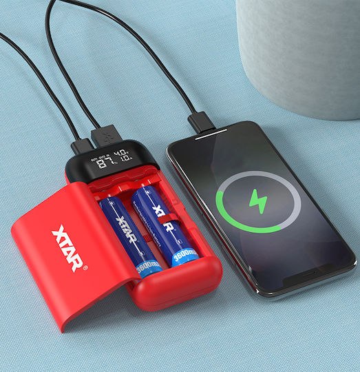 XTAR PB2SL USB Charger 2 Batteries Li-ion Size 18650/21700 in Blue color