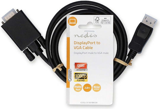 Nedis Cable DisplayPort male - VGA male 2m Black (CCGL37301BK20)