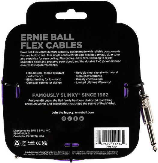 Ernie Ball Flex Cable 6.3mm male - 6.3mm male 6m Purple (EB6420)